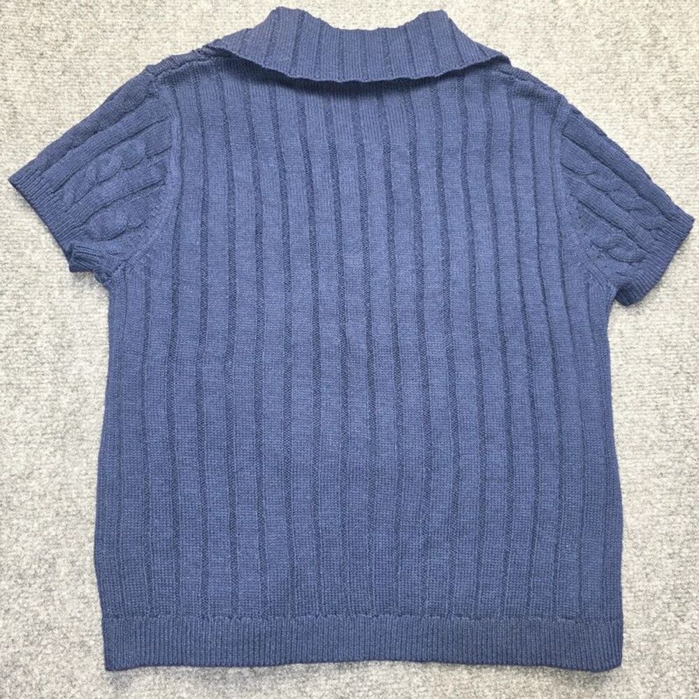 Navy Blue Cable Knit Short Sleeve Collared Sweater Top Size S - Picture 2 of 4